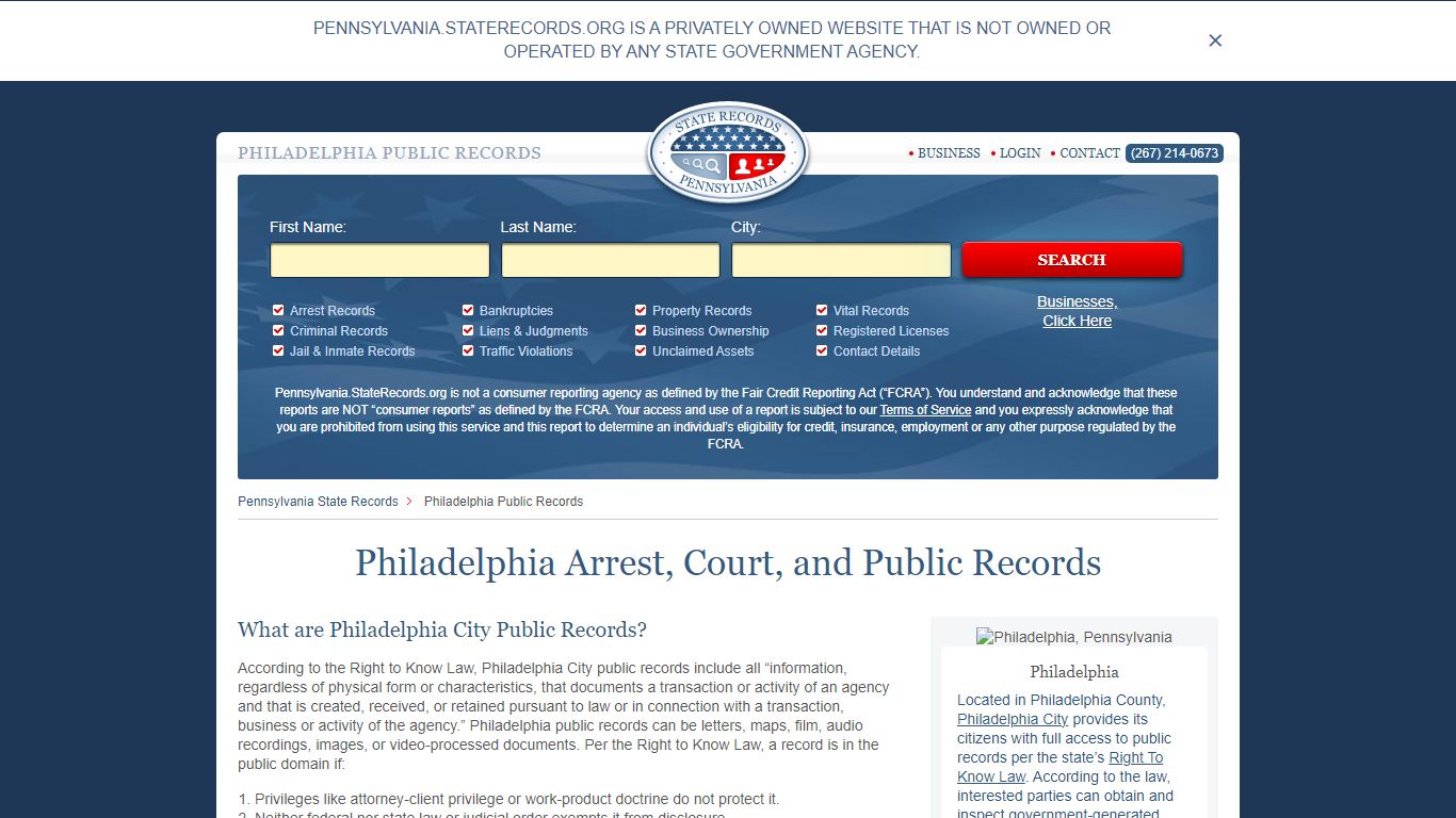 Philadelphia Arrest, Court, and Public Records